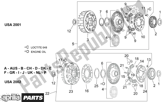 All parts for the Clutch Ii of the Aprilia RSV Mille 390 1000 2001 - 2002