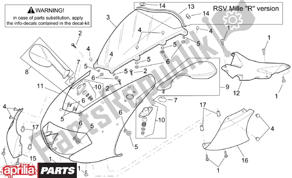 Alle onderdelen voor de Front Body Front Fairing van de Aprilia RSV Mille 390 1000 2001 - 2002