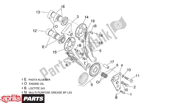 Alle onderdelen voor de Front Cylinder Timing System van de Aprilia RSV Mille 390 1000 2001 - 2002
