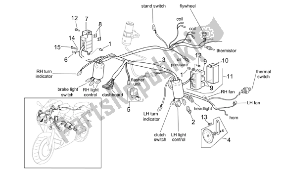 Alle onderdelen voor de Front Electrical System van de Aprilia RSV Mille 390 1000 2001 - 2002