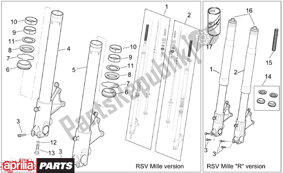 Alle onderdelen voor de Front Fork Ii van de Aprilia RSV Mille 390 1000 2001 - 2002