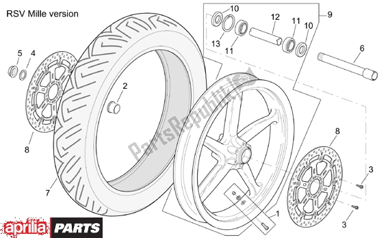 All parts for the Front Wheel Rsv Mille Version of the Aprilia RSV Mille 390 1000 2001 - 2002