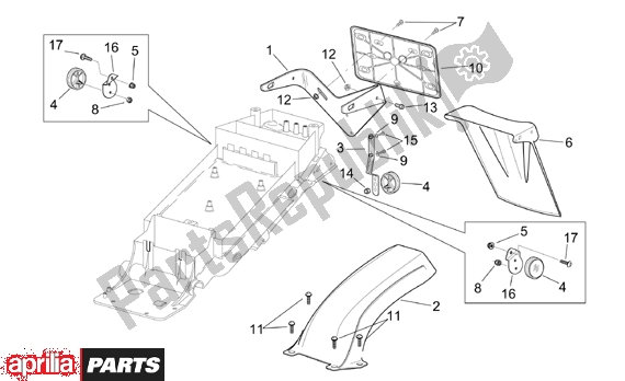 All parts for the Rear Mudguard of the Aprilia RSV Mille 390 1000 2001 - 2002