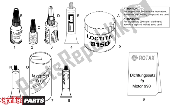 Alle onderdelen voor de Sealing And Lubricating Agents van de Aprilia RSV Mille 390 1000 2001 - 2002