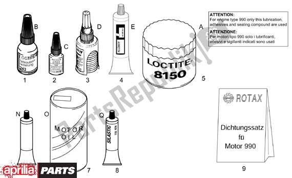 Alle onderdelen voor de Sealing And Lubricating Agents van de Aprilia RSV Mille 390 1000 2001 - 2002