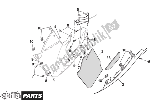 All parts for the Central Body Lh Fairings of the Aprilia RSV Mille 396 1000 2003