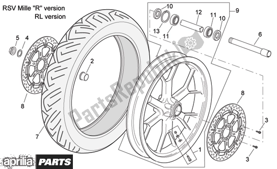 Alle Teile für das Front Wheel Rsv Mille R Version des Aprilia RSV Mille 396 1000 2003