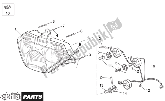 Alle onderdelen voor de Headlight van de Aprilia RSV Mille 396 1000 2003