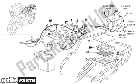 Todas as partes de Rear Electrical System do Aprilia RSV Mille 396 1000 2003