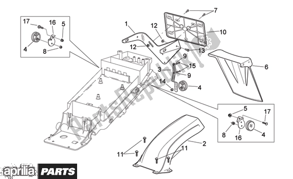 Alle onderdelen voor de Rear Mudguard van de Aprilia RSV Mille 396 1000 2003