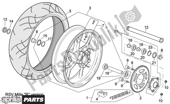 Todas as partes de Rear Wheel Rsv Mille R Version do Aprilia RSV Mille 396 1000 2003