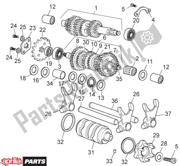 Alle onderdelen voor de Versnellingsbak van de Aprilia RX-SX 74 50 2011 - 2012