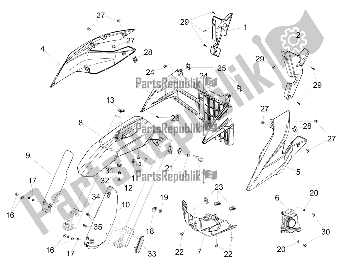 All parts for the Front Body of the Aprilia RX 125 2019