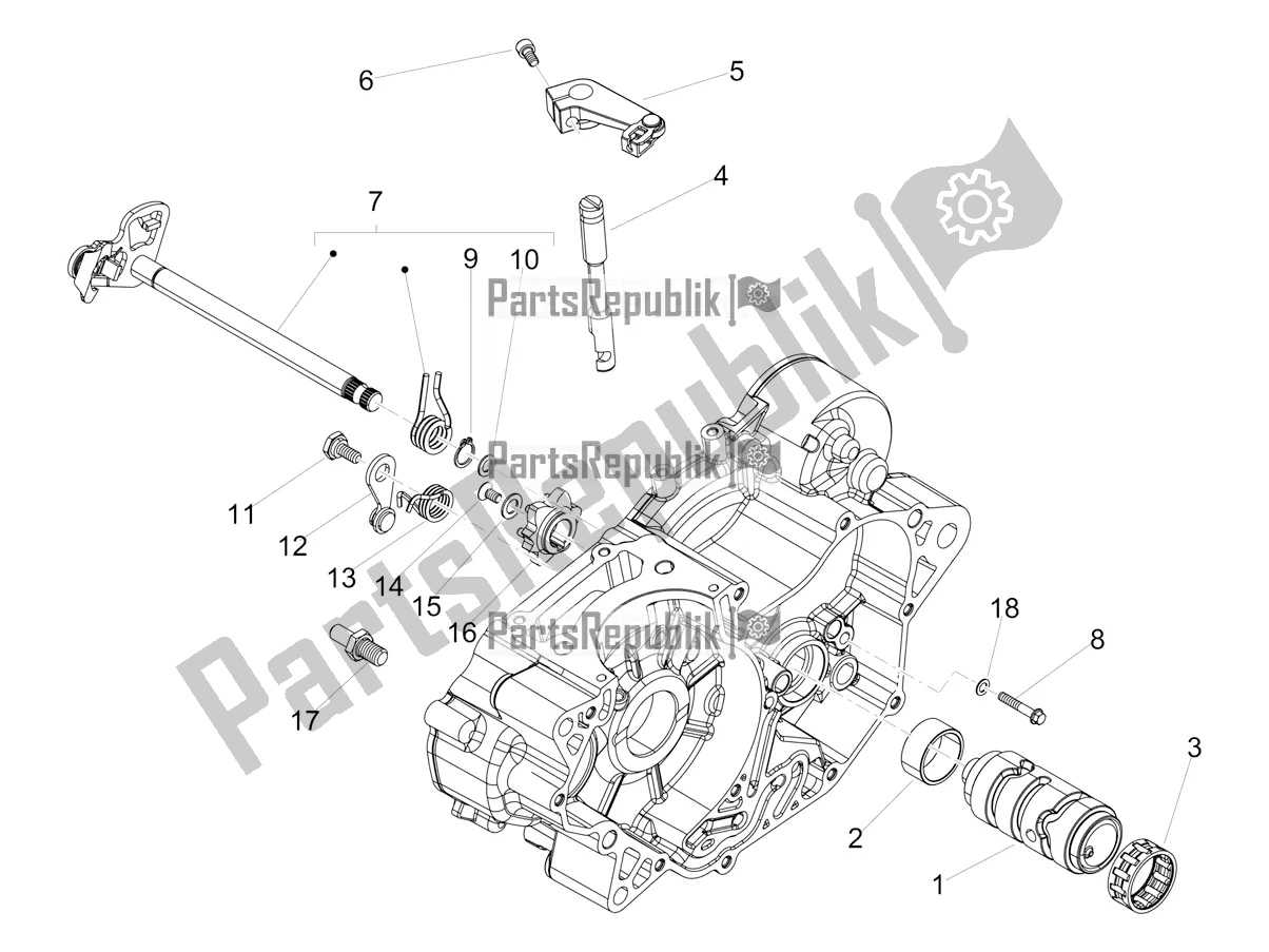 All parts for the Gear Box / Selector / Shift Cam of the Aprilia RX 125 2020