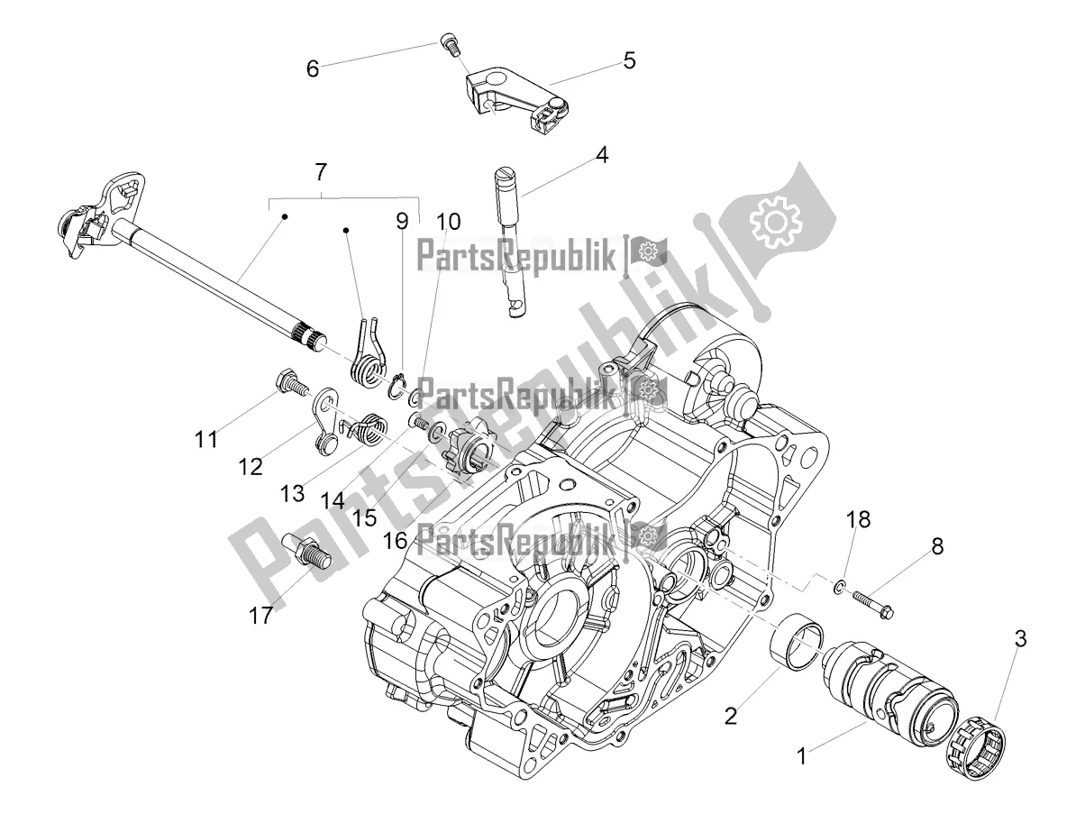 Alle onderdelen voor de Versnellingsbak / Keuzeschakelaar / Schakelnok van de Aprilia RX 125 2021