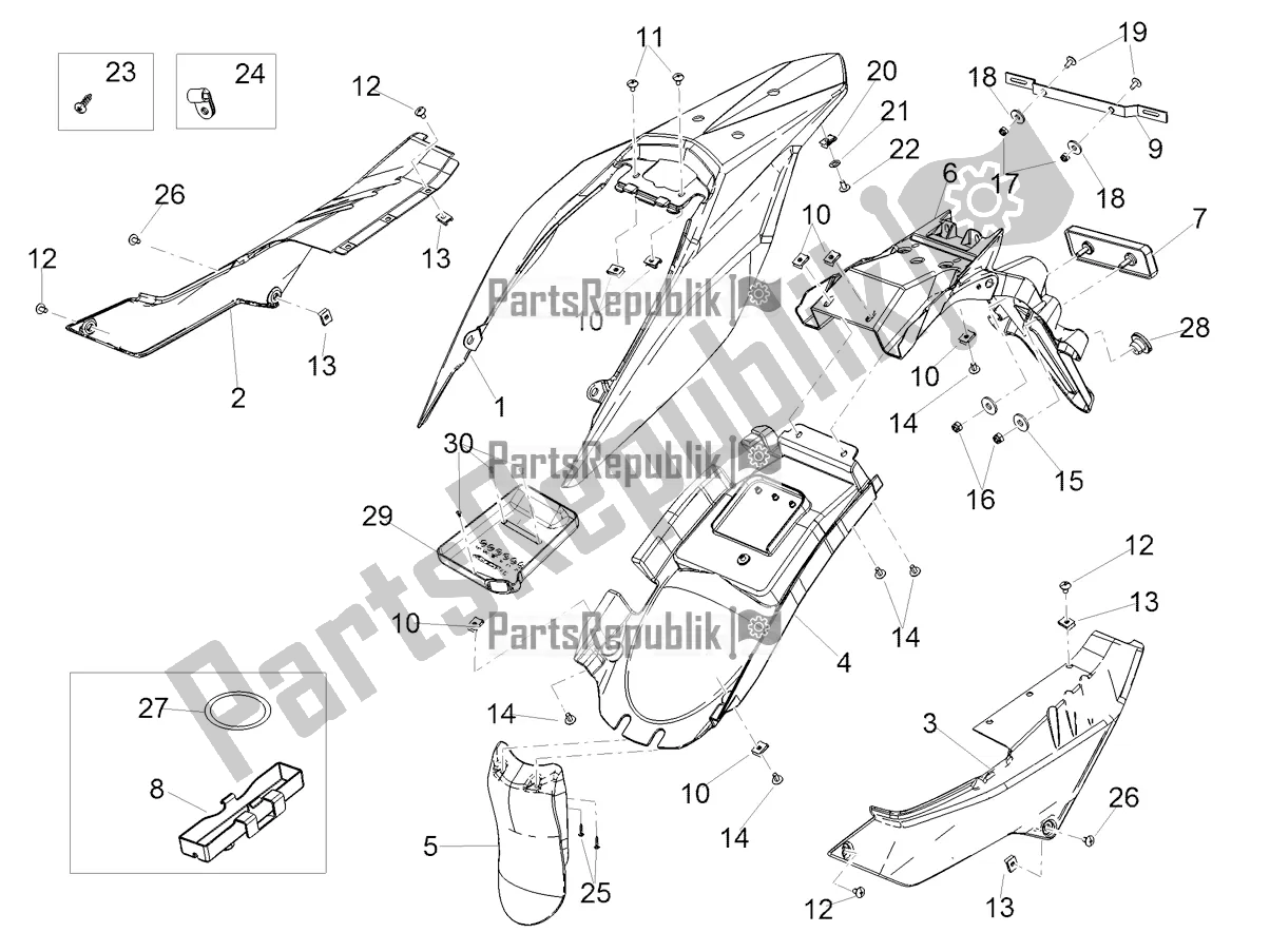 All parts for the Rear Body of the Aprilia RX 125 2022