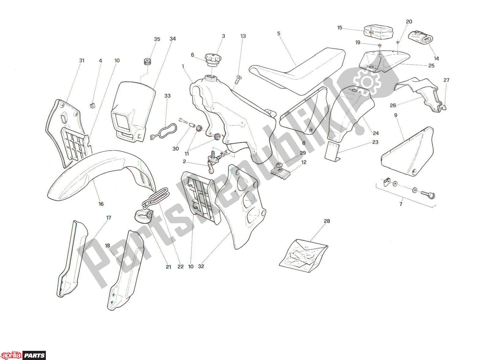 Alle onderdelen voor de Body van de Aprilia RX 101 125 1989