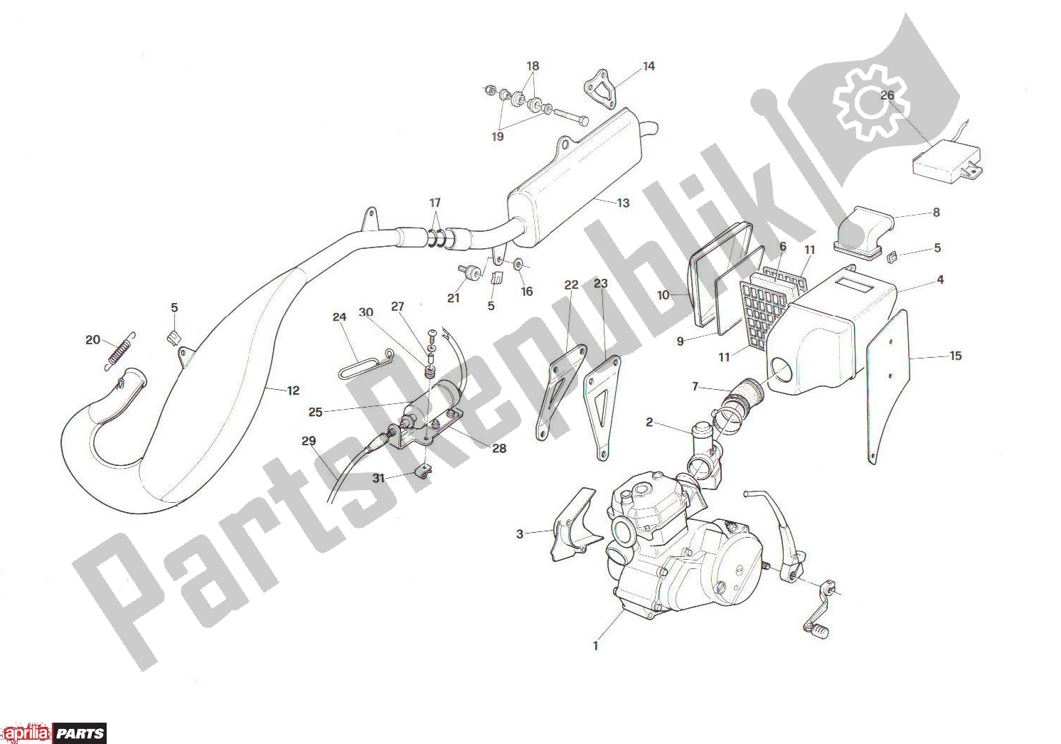 All parts for the Exhaust of the Aprilia RX 101 125 1989