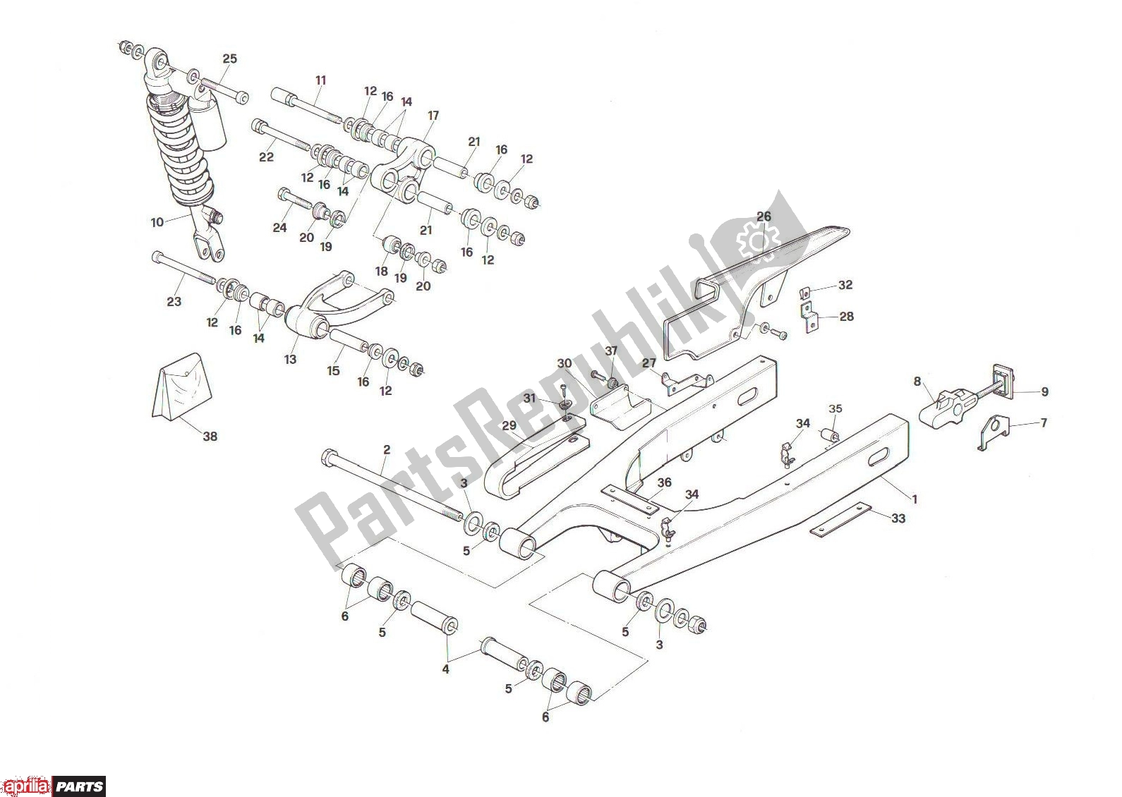 All parts for the Rear Swing of the Aprilia RX 101 125 1989