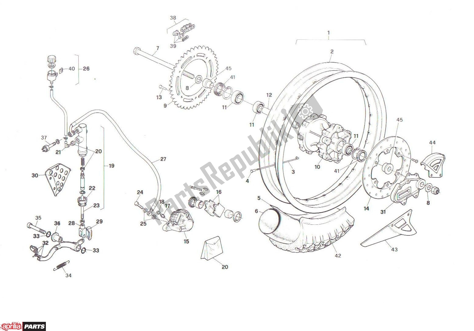 All parts for the Rear Wheel of the Aprilia RX 101 125 1989