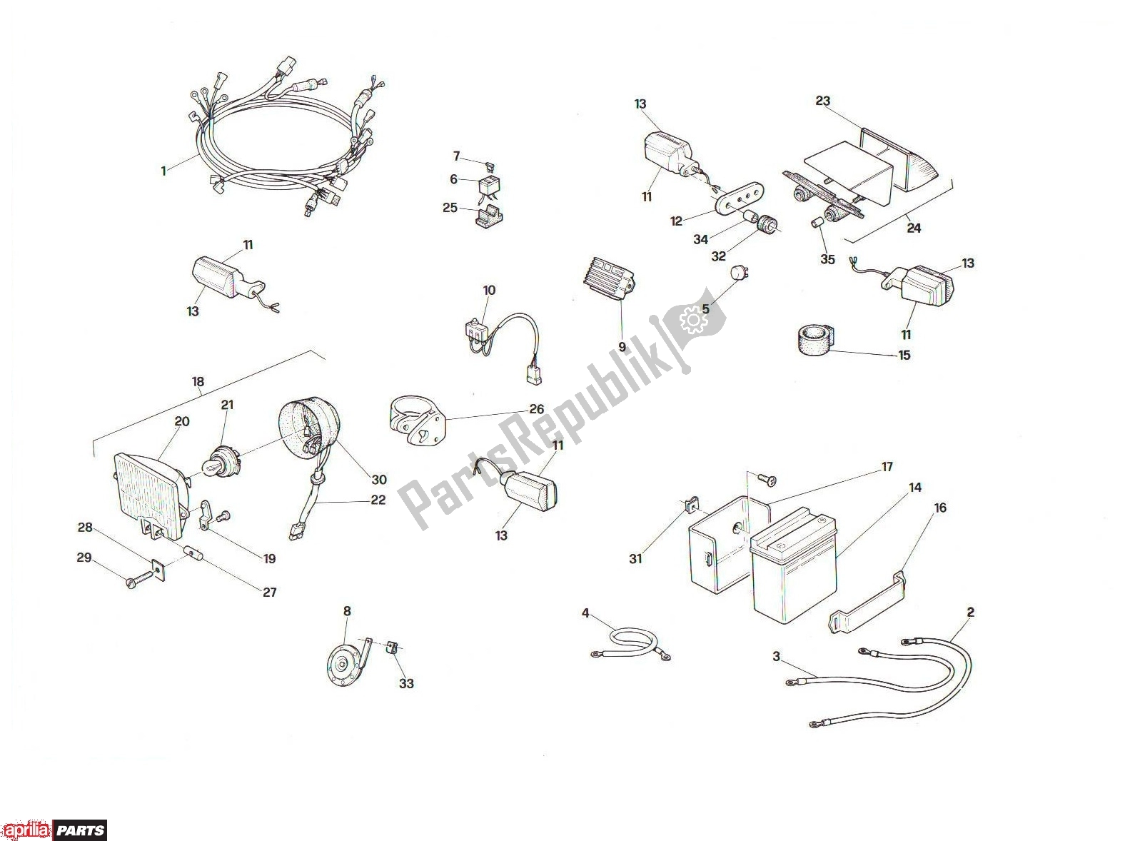 Todas as partes de Electric do Aprilia RX 104 125 1991