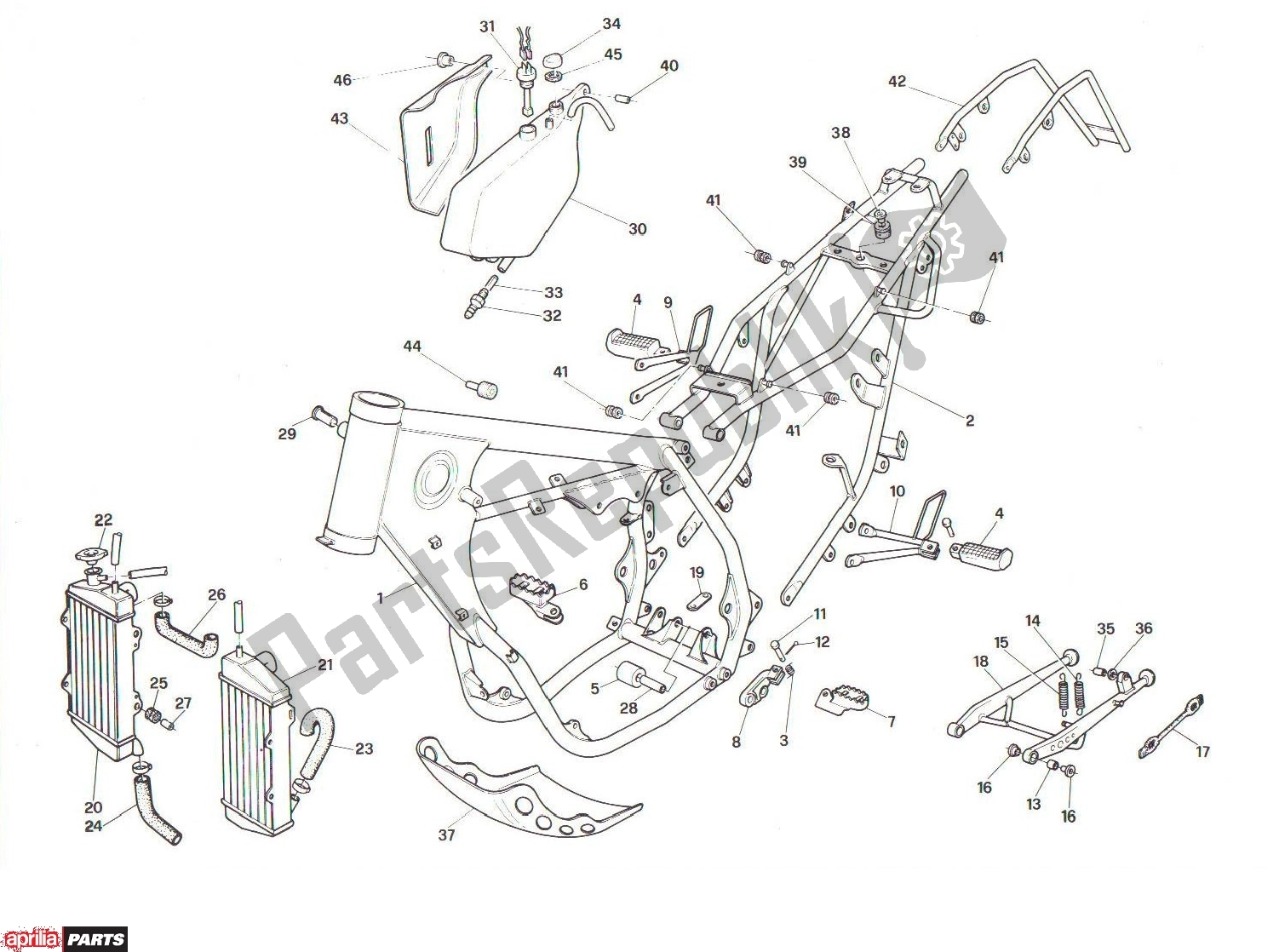 All parts for the Frame of the Aprilia RX 104 125 1991