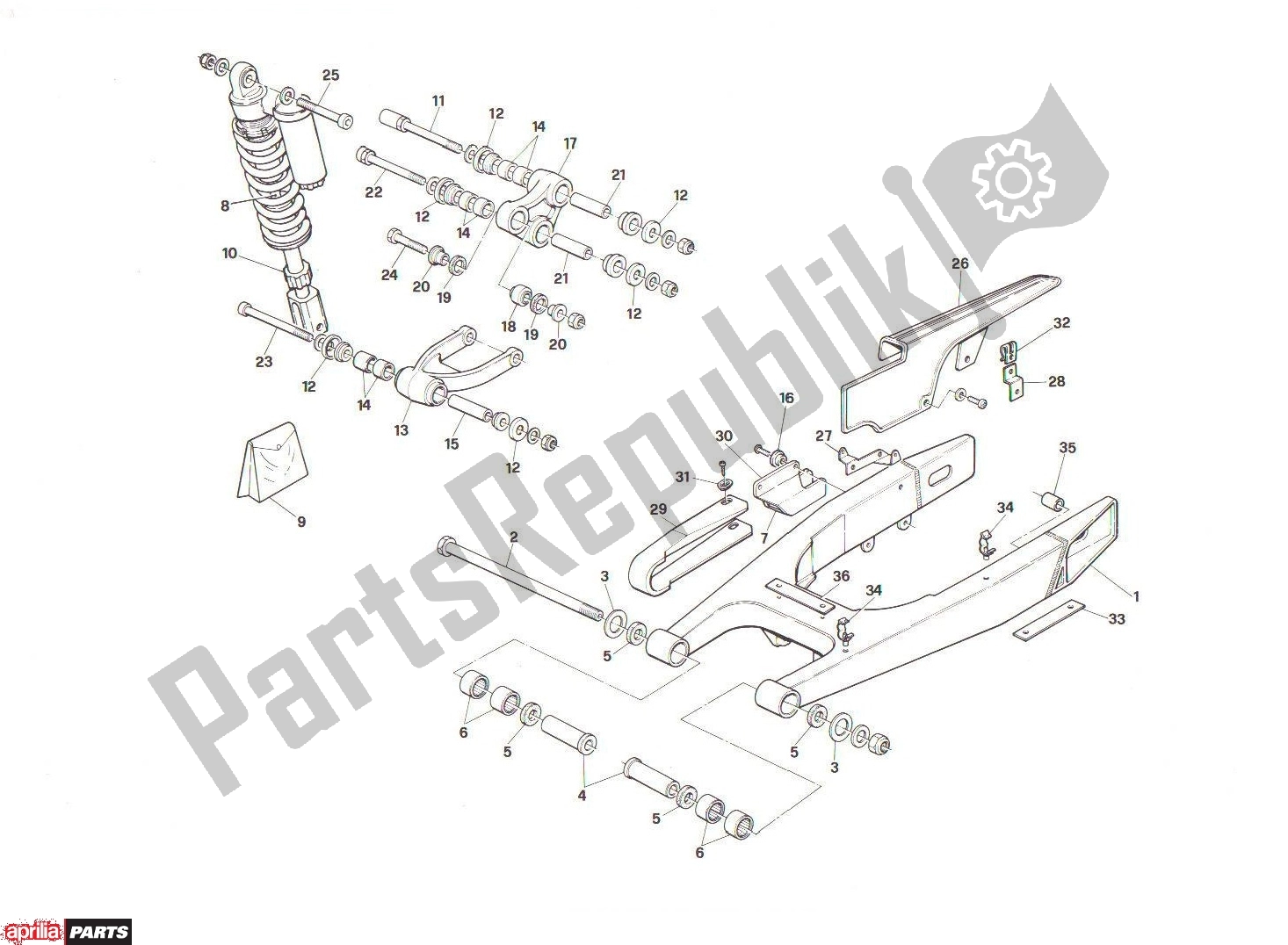 Todas las partes para Rear Swing de Aprilia RX 104 125 1991