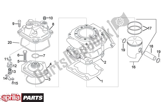 All parts for the Cilinder Cilinderkop of the Aprilia RX 107 125 1994 - 1998