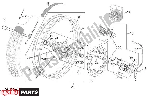 All parts for the Front Wheel of the Aprilia RX 107 125 1994 - 1998