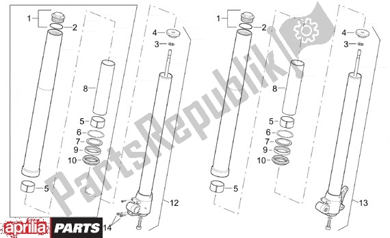 All parts for the Fork Ii of the Aprilia RX 107 125 1994 - 1998