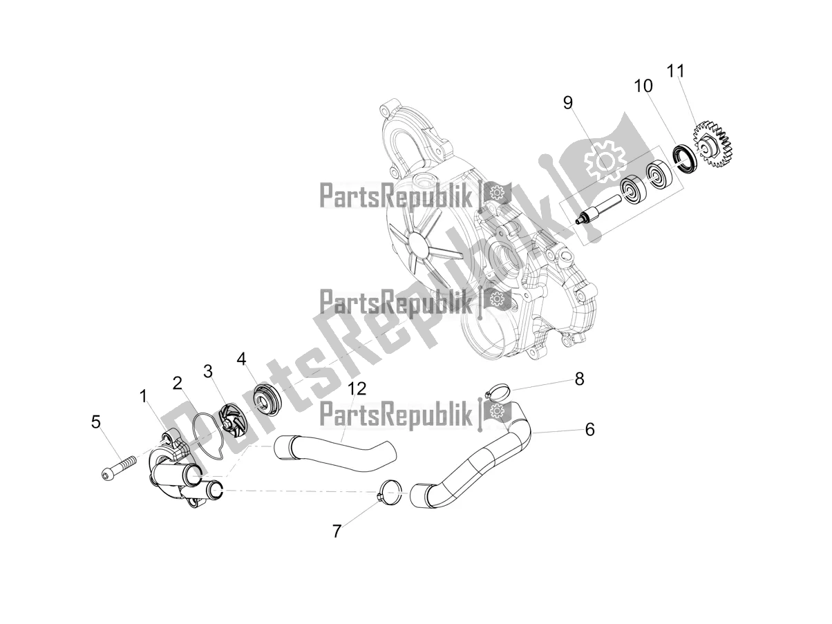 Alle onderdelen voor de Koelere Pomp van de Aprilia RX 125 Apac 2019