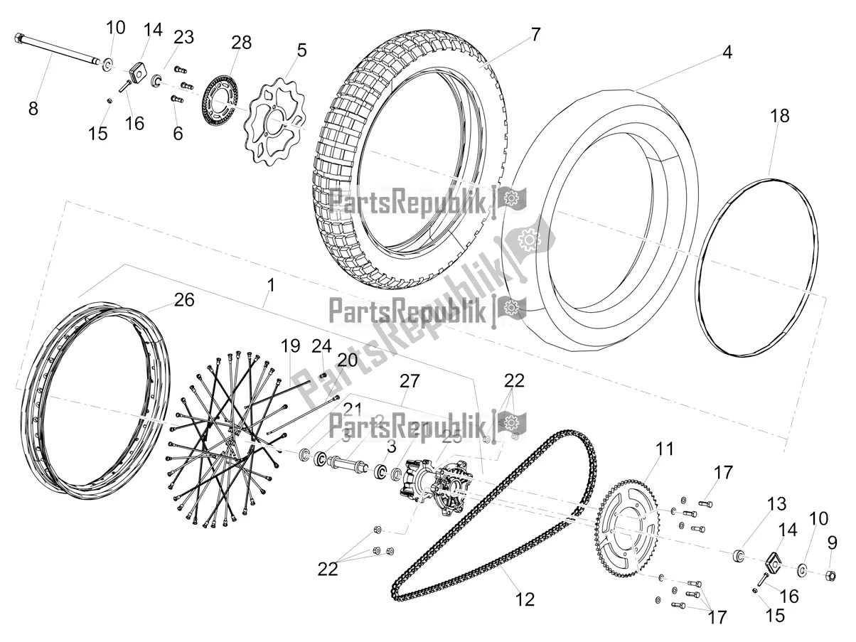 All parts for the Rear Wheel of the Aprilia RX 125 Apac 2019