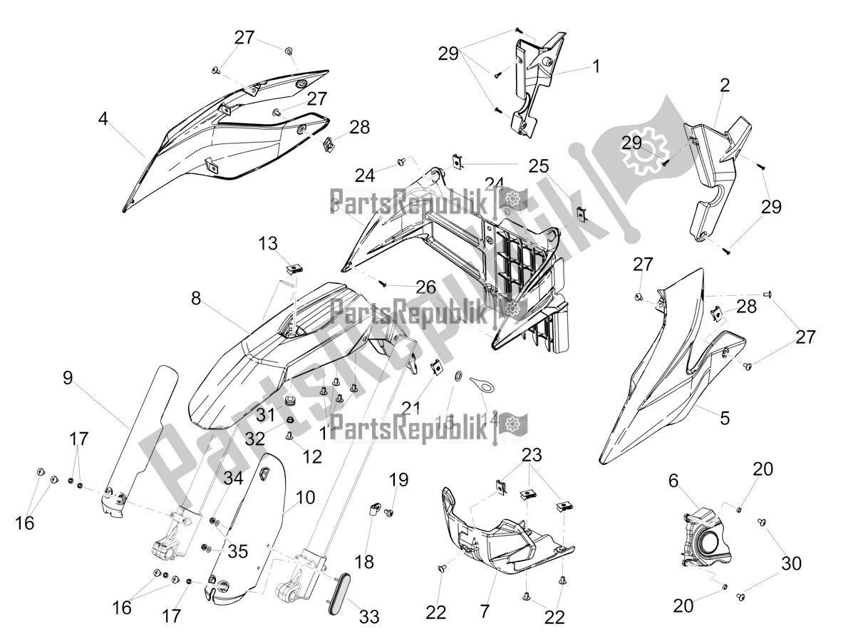 Alle onderdelen voor de Voorkant Lichaam van de Aprilia RX 125 Apac 2020