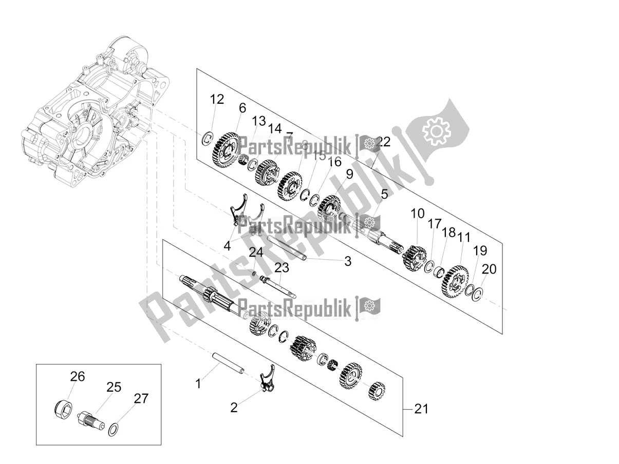 All parts for the Gear Box - Gear Assembly of the Aprilia RX 125 Apac 2020