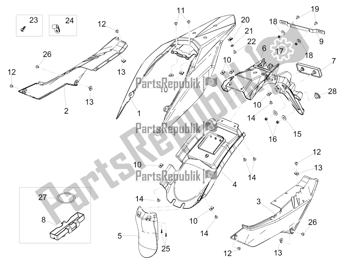 Alle onderdelen voor de Achterlichaam van de Aprilia RX 125 Apac 2020