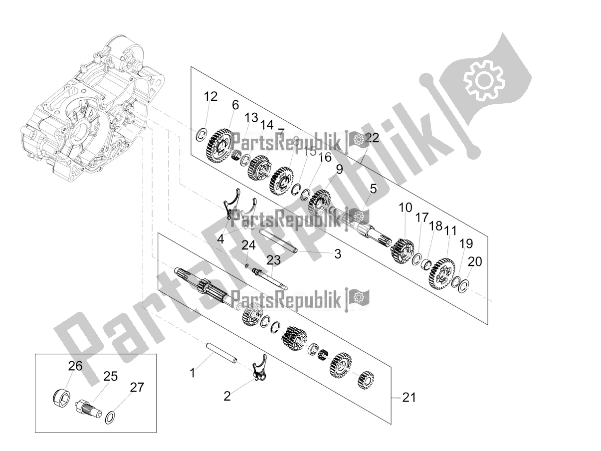 All parts for the Gear Box - Gear Assembly of the Aprilia RX 125 Apac 2021