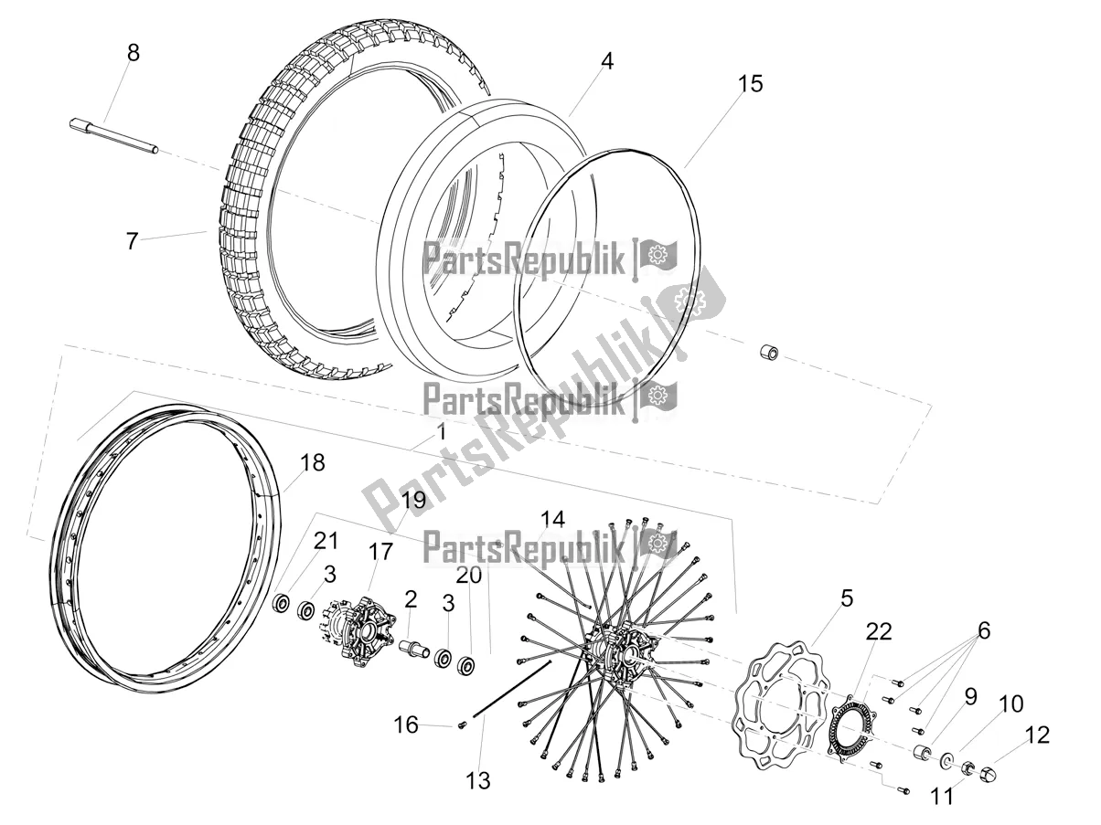 All parts for the Front Wheel of the Aprilia RX 125 Apac 2022