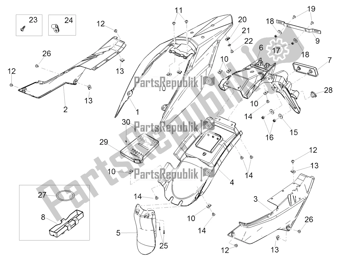 All parts for the Rear Body of the Aprilia RX 125 Apac 2022