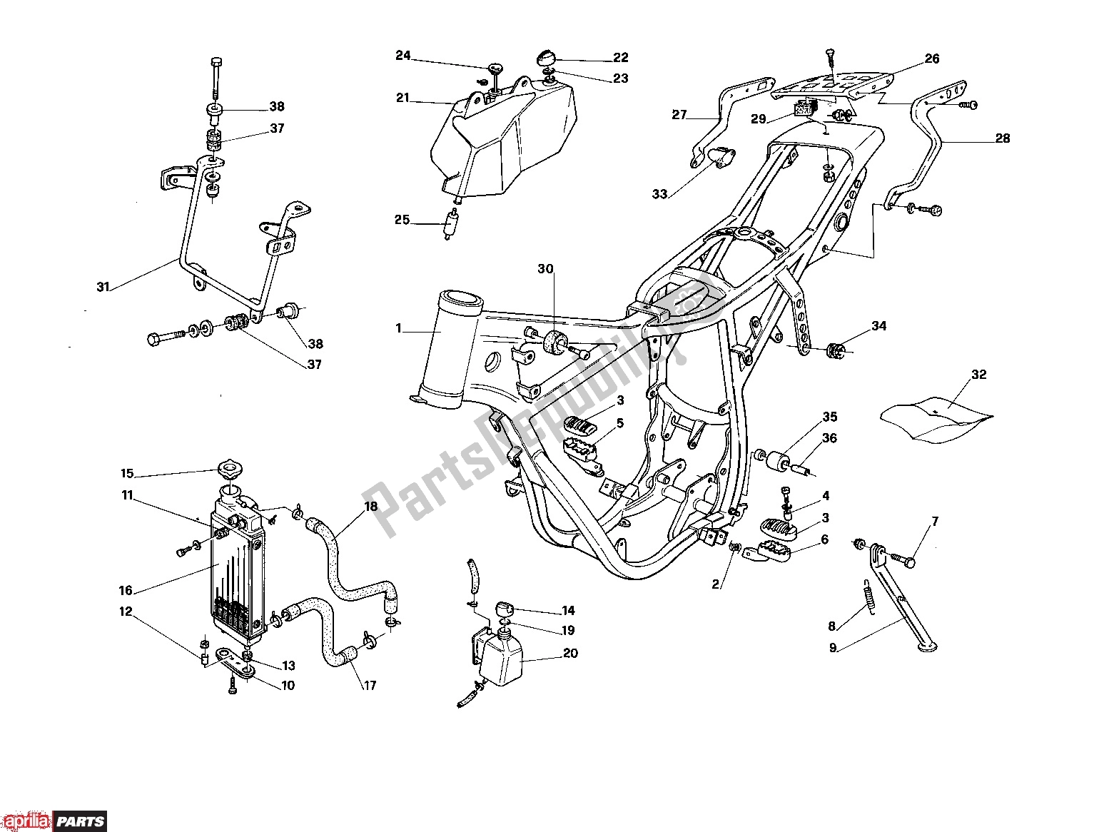 All parts for the Frame of the Aprilia RX 210 50 1989