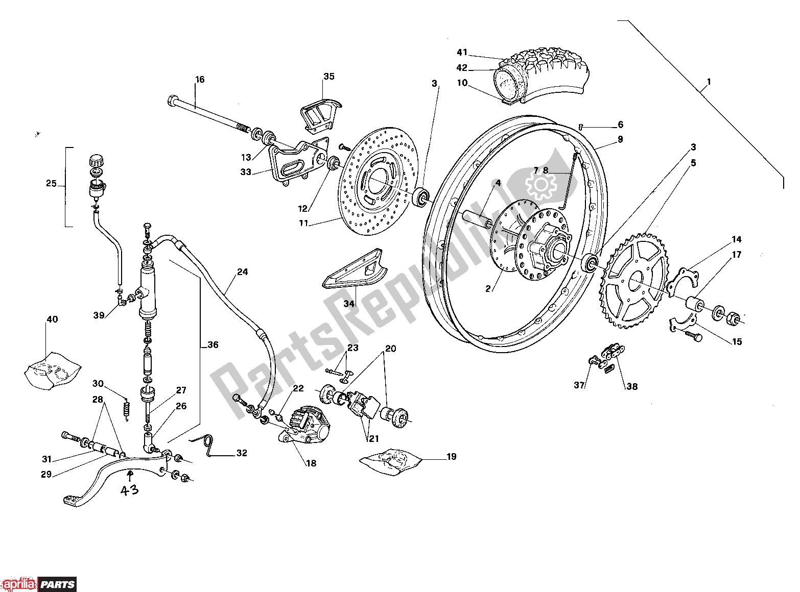 Toutes les pièces pour le Rear Wheel du Aprilia RX 210 50 1989