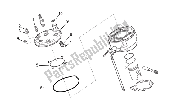 All parts for the Cylinder Head of the Aprilia RX 216 50 2003 - 2004