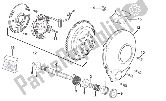 All parts for the Starting Shaft of the Aprilia RX 216 50 2003 - 2004
