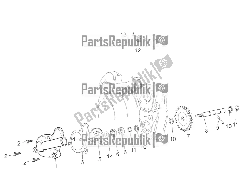 All parts for the Water Pump of the Aprilia RX 50 2016