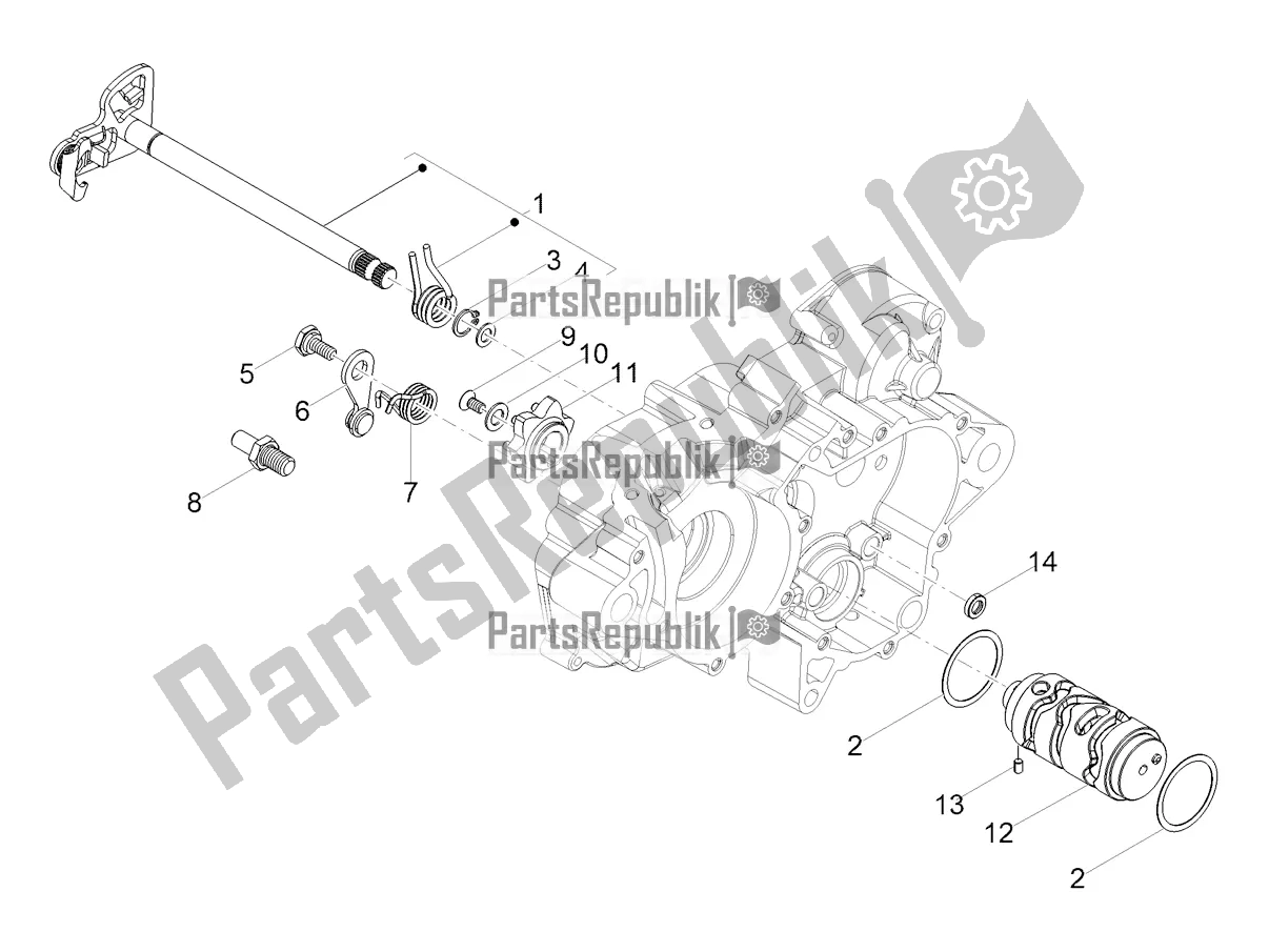 Alle onderdelen voor de Versnellingsbak / Keuzeschakelaar / Schakelnok van de Aprilia RX 50 Factory 2019