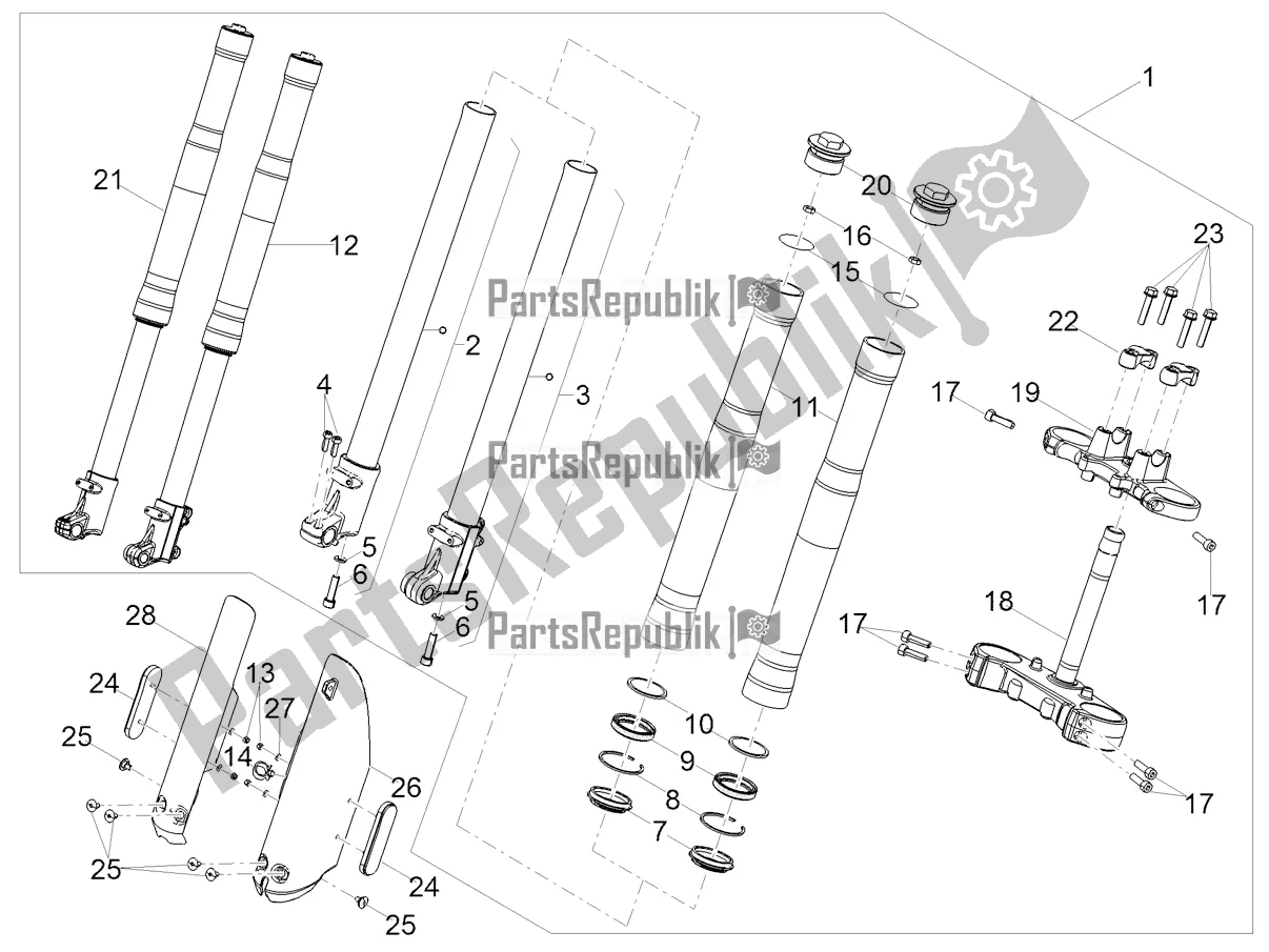 Alle onderdelen voor de Voorvork van de Aprilia RX 50 Factory 2020