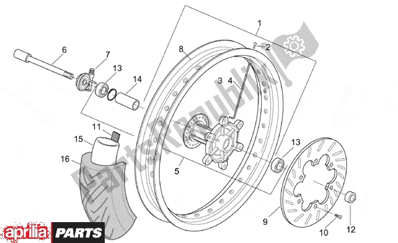 Alle onderdelen voor de Front Wheel Supermotard van de Aprilia RX Enduro-mx Supermotard 215 50 1995 - 2003