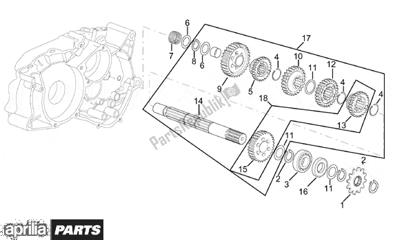 All parts for the Gearbox Driven Shaft I of the Aprilia RX Enduro-mx Supermotard 215 50 1995 - 2003