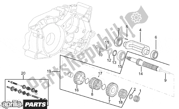 Alle onderdelen voor de Primary Gear Shaft van de Aprilia RX Enduro-mx Supermotard 215 50 1995 - 2003