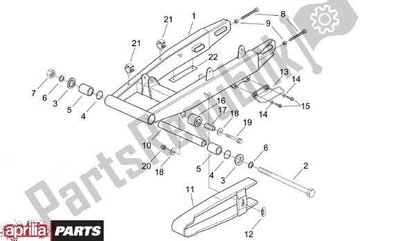 All parts for the Swing Arm of the Aprilia RX Enduro-mx Supermotard 215 50 1995 - 2003