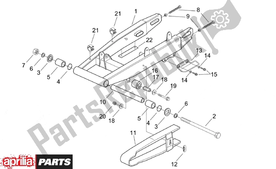 All parts for the Swing Arm of the Aprilia RX Enduro-mx Supermotard 215 50 1995 - 2003